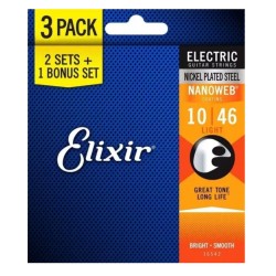 Encordoamento Elixir 3 Pack Guitarra 10-46 Nanoweb Nickel Plated - 16542